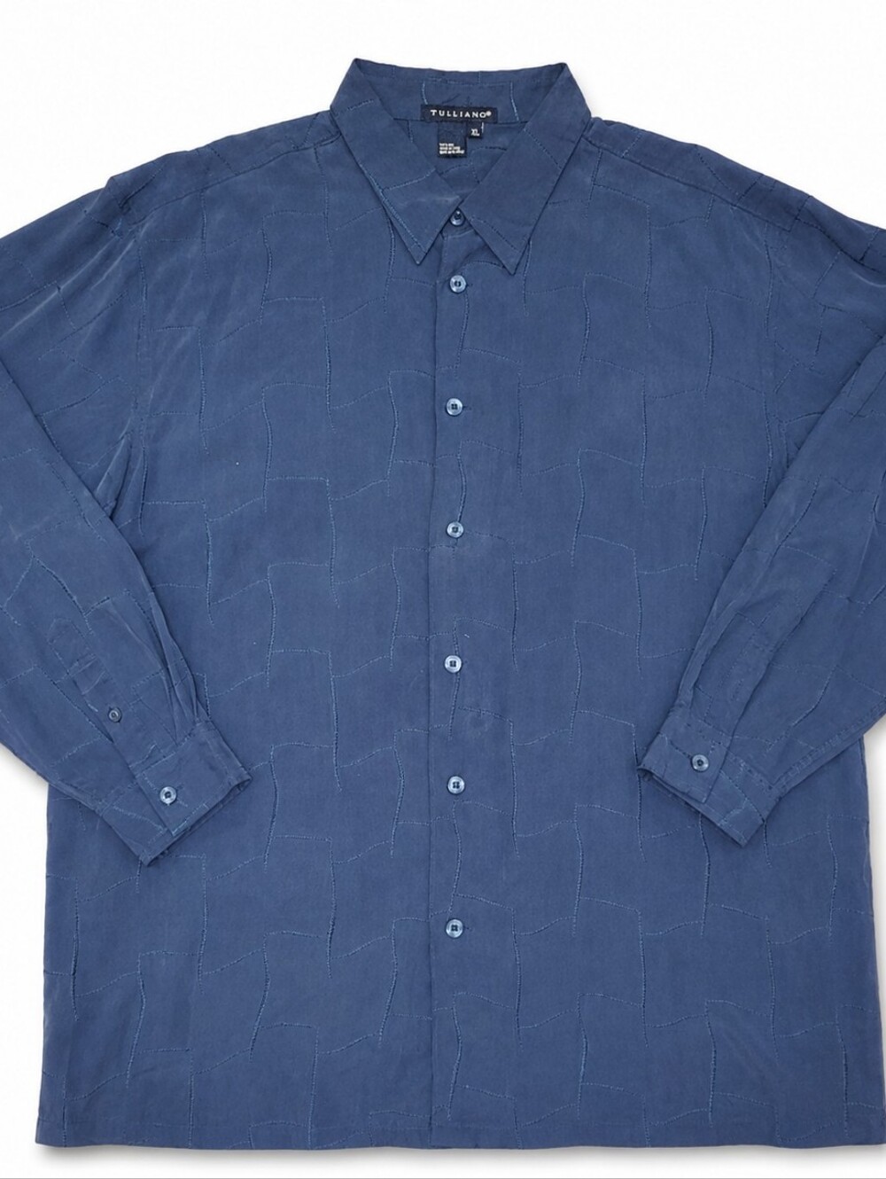 Tulliano 100% Silk Navy Blue Textured Button Up Shirt XL